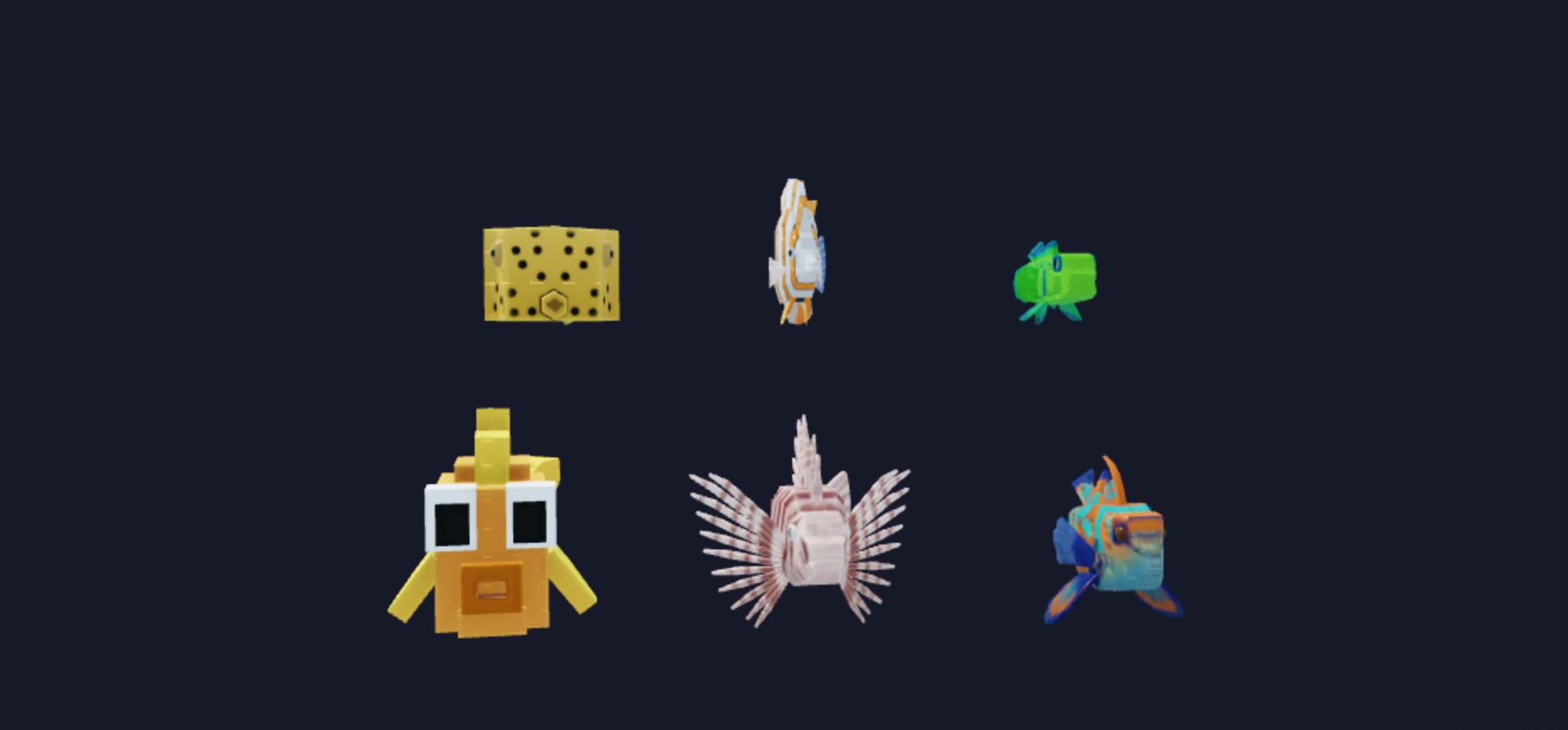 Fish Pack 1: selected models viewed from the front
