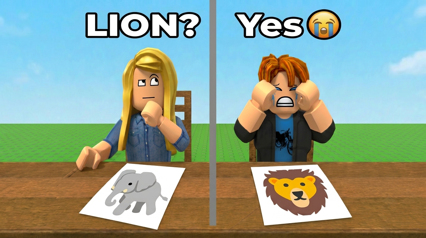 Guess My Template Roblox game showing two players comparing animal clues